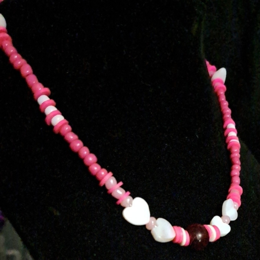 Pink beaded tigers eye necklace